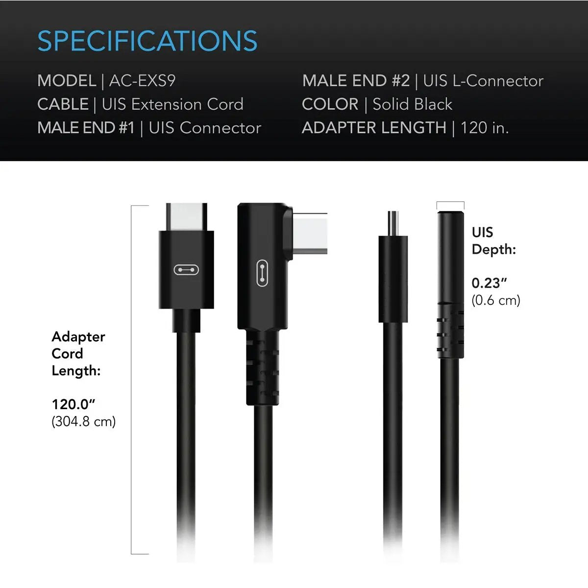 Spécifications du câble d'extension UIS AC Infinity