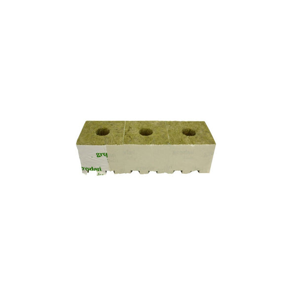 Cube de laine de roche Grodan Delta 7,5x7,5x6,5cm avec trou central de 40mm, idéal pour semis et clonage en culture hydroponique.