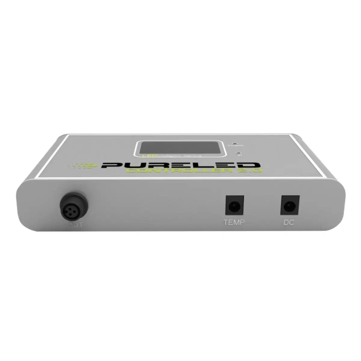 Vue arrière du contrôleur Pure Led Smart Controller 2.0 montrant les ports OUT, TEMP et DC pour connecter jusqu’à 250 lampes de culture LED.