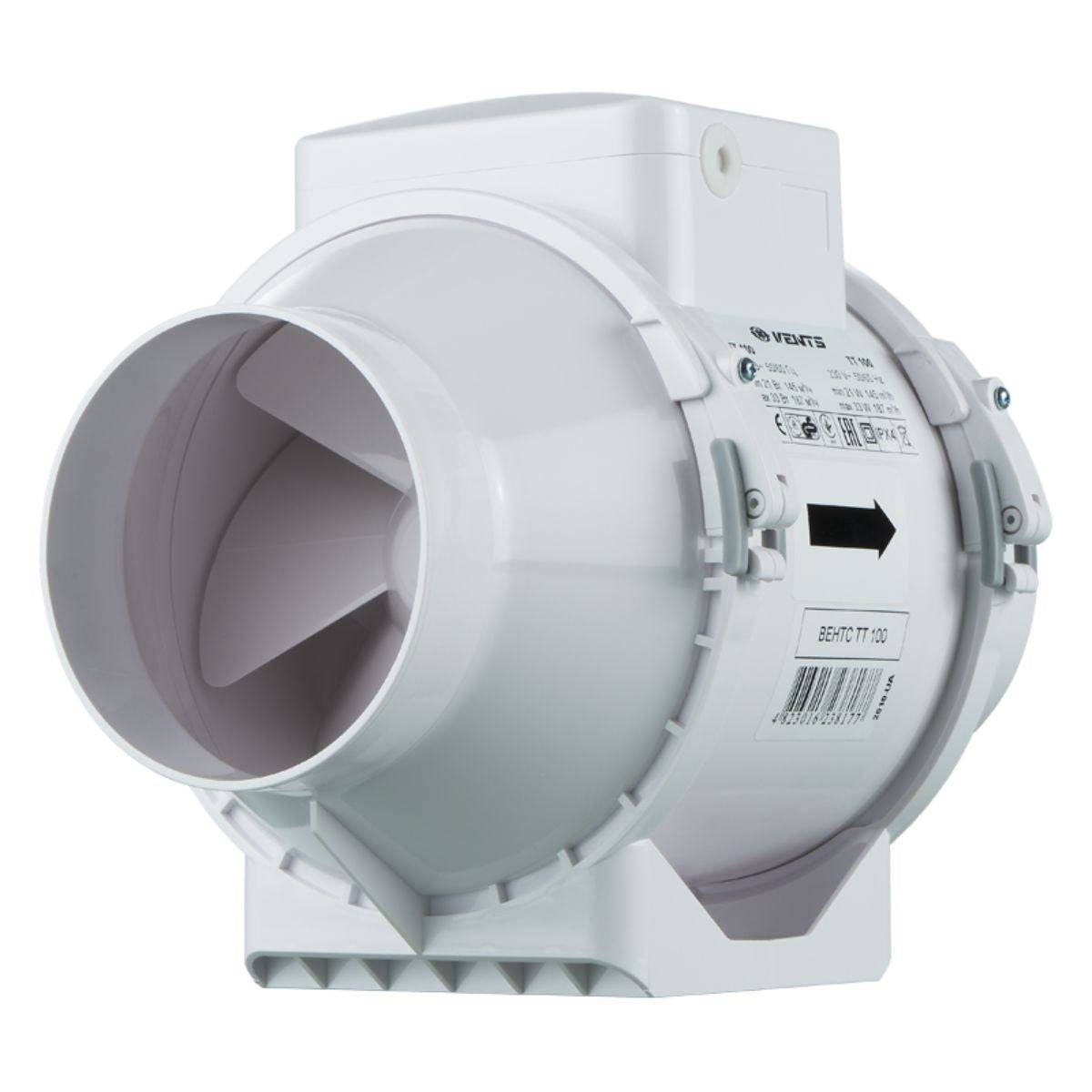 Extracteur d'air Vents TT 100 à deux vitesses 145-187m3/h, conçu pour conduit de ventilation 100mm. Idéal pour systèmes HVAC performants.