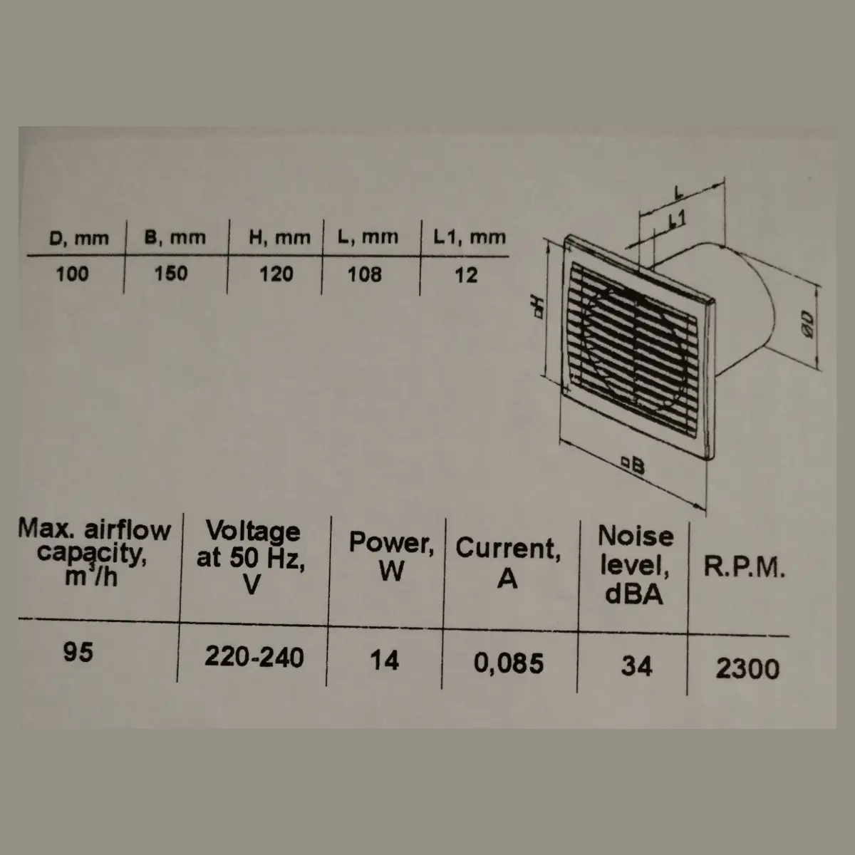 Schéma technique extracteur Winflex VKOs 100mm 105m3/h