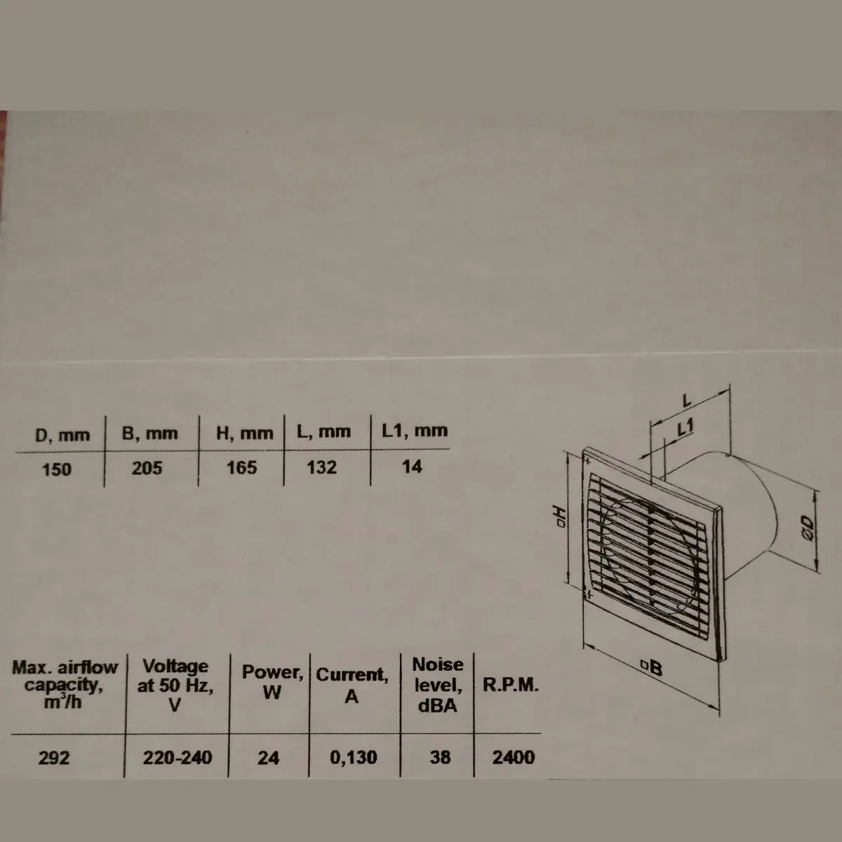 Schéma technique extracteur Winflex VKOs 150mm 300m3/h