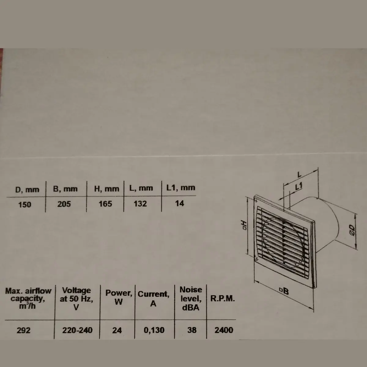 Winflex VKOs 150mm - 300m3/h - Ventilatore di scarico a parete con griglia