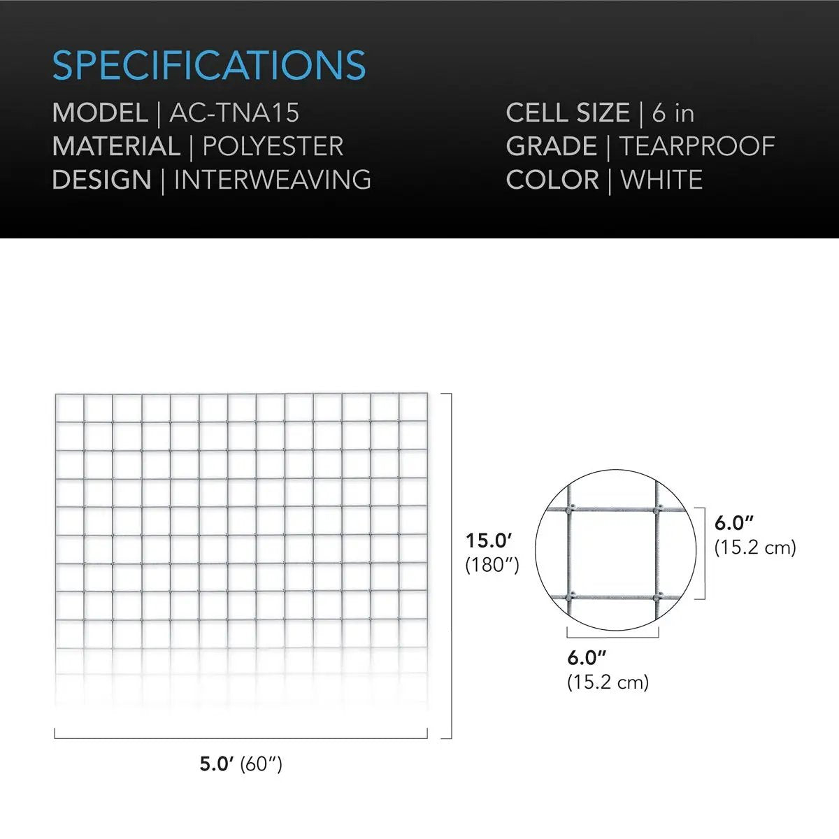 Spécifications du filet de palissage AC Infinity, dimensions et design