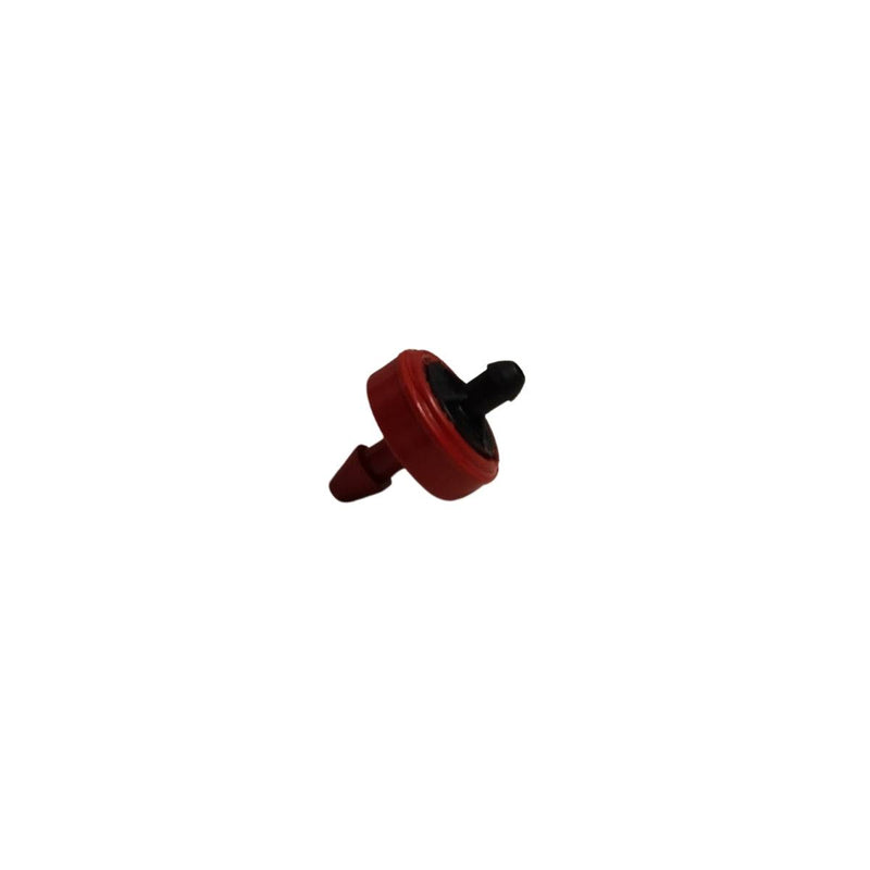 Goutteur 2 L/h rouge et noir pour arrosage goutte-à-goutte précis, compatible avec tuyaux 0,9 à 1,2 mm et microtube 5x3 mm.