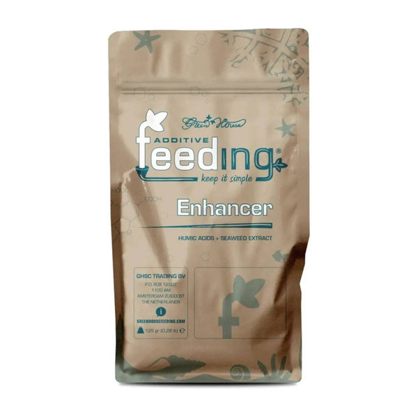 Nutriment Green House Powder Feeding BioEnhancer 125gr en sachet refermable, enrichi en acides humiques et extrait d’algues pour plantes. Engrais en poudre idéal pour sol, coco et hydroponie, stimulant la croissance racinaire et la résistance végétale.
