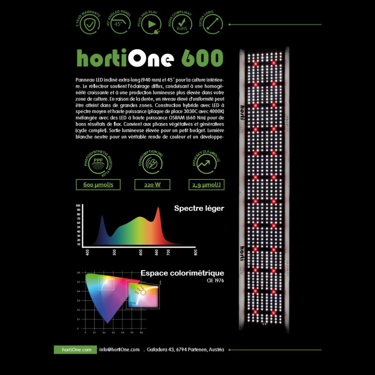 Graphiques et spécifications HortiOne 600