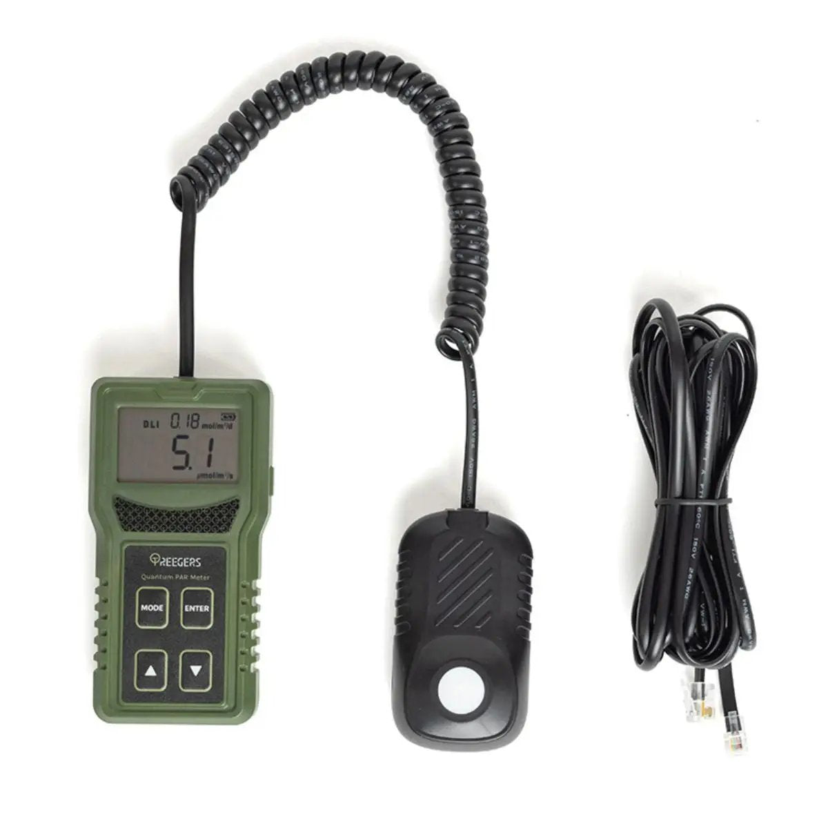 Treegers Quantum PAR Mètre avec capteur distant et câble RJ45, conçu pour mesurer précisément le PAR dans les environnements horticoles.