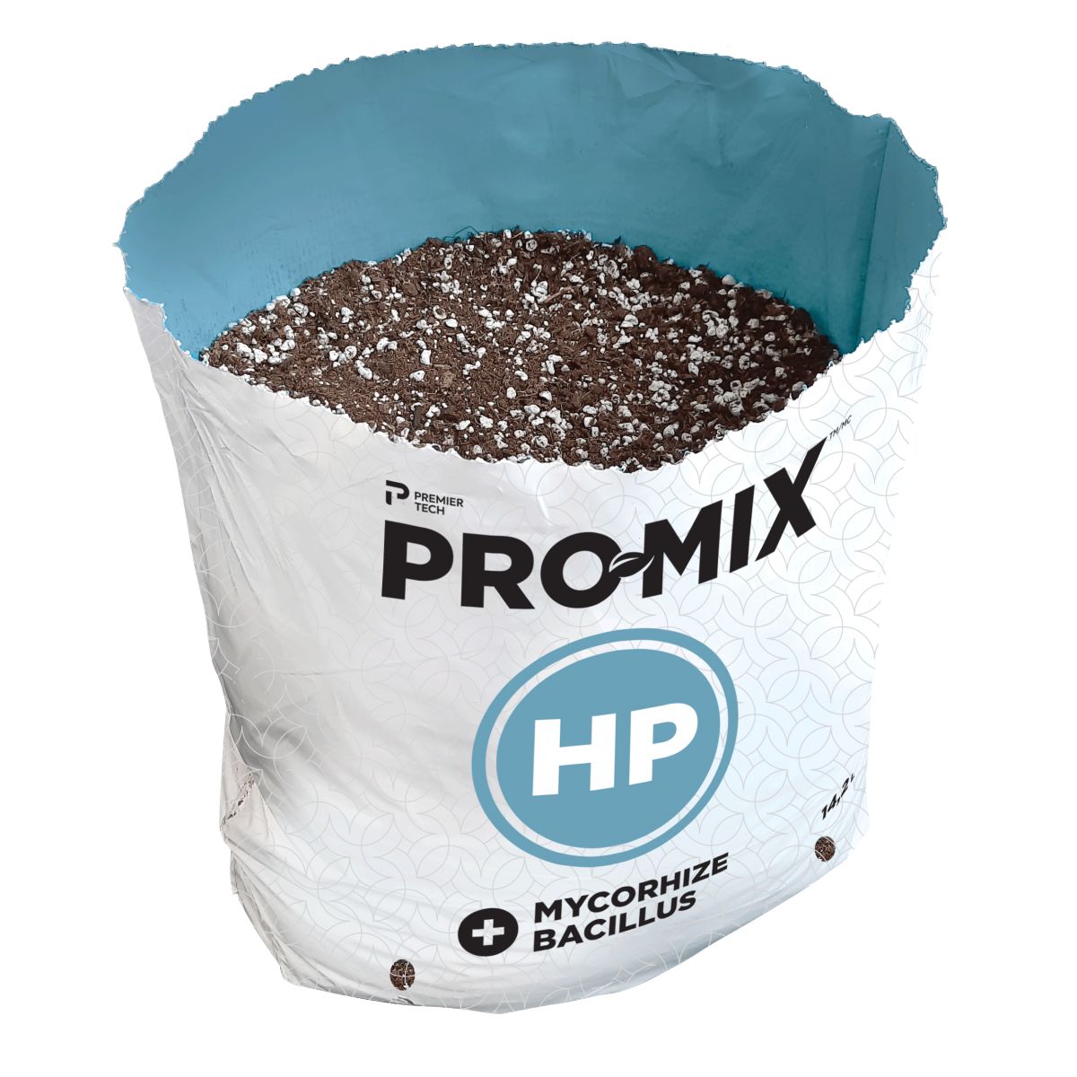 Sac de culture PRO-MIX HP ouvert et rempli de terreau prêt pour semis