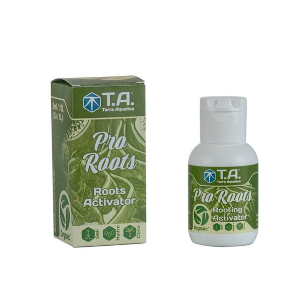 Flacon de 60 ml Terra Aquatica Pro Roots avec boîte, stimulateur de croissance racinaire pour engrais organique. Idéal pour cultures en terre, hydro et coco.