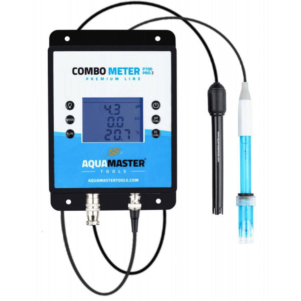Contrôleur de pH, EC, CF et PPM Aquamaster P700 Pro 2 avec écran LCD rétroéclairé pour mesurer pH, température et conductivité. Idéal pour les professionnels.