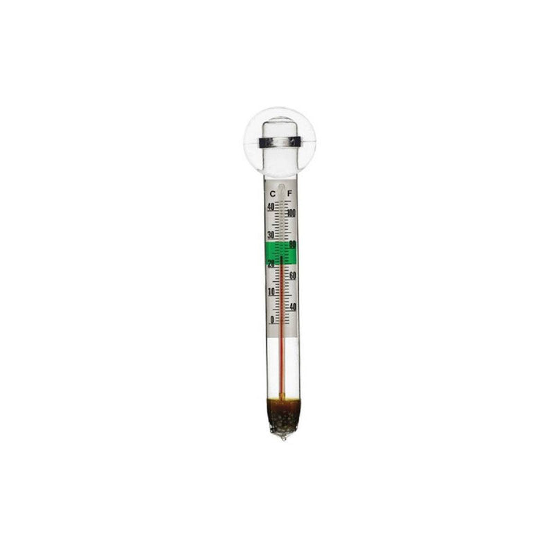 Thermomètre de précision en verre avec ventouse pour aquarium ou terrarium, affichage clair en °C et °F, idéal pour surveiller la température ambiante.