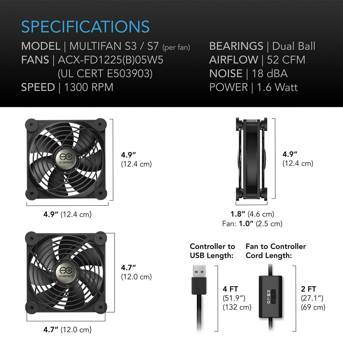 Spécifications du ventilateur AC Infinity Multifan S7