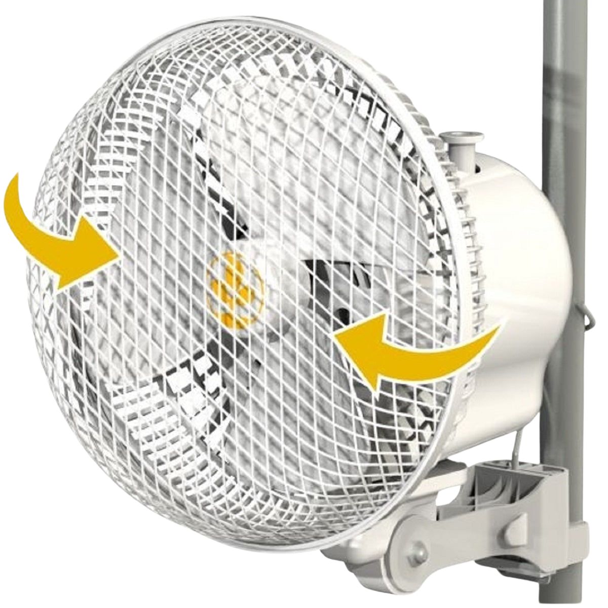 Ventilateur Monkey Fan en mode oscillation avec flèches directionnelles.