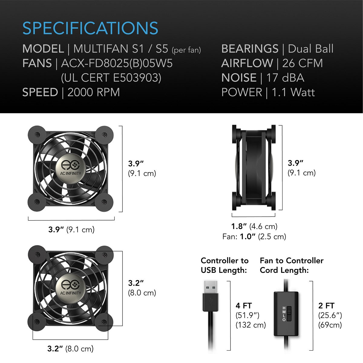 Spécifications du ventilateur AC Infinity Multifan S5
