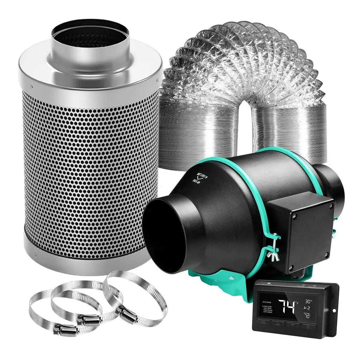 Kit complet de ventilation avec extracteur de gaine et filtre à charbon