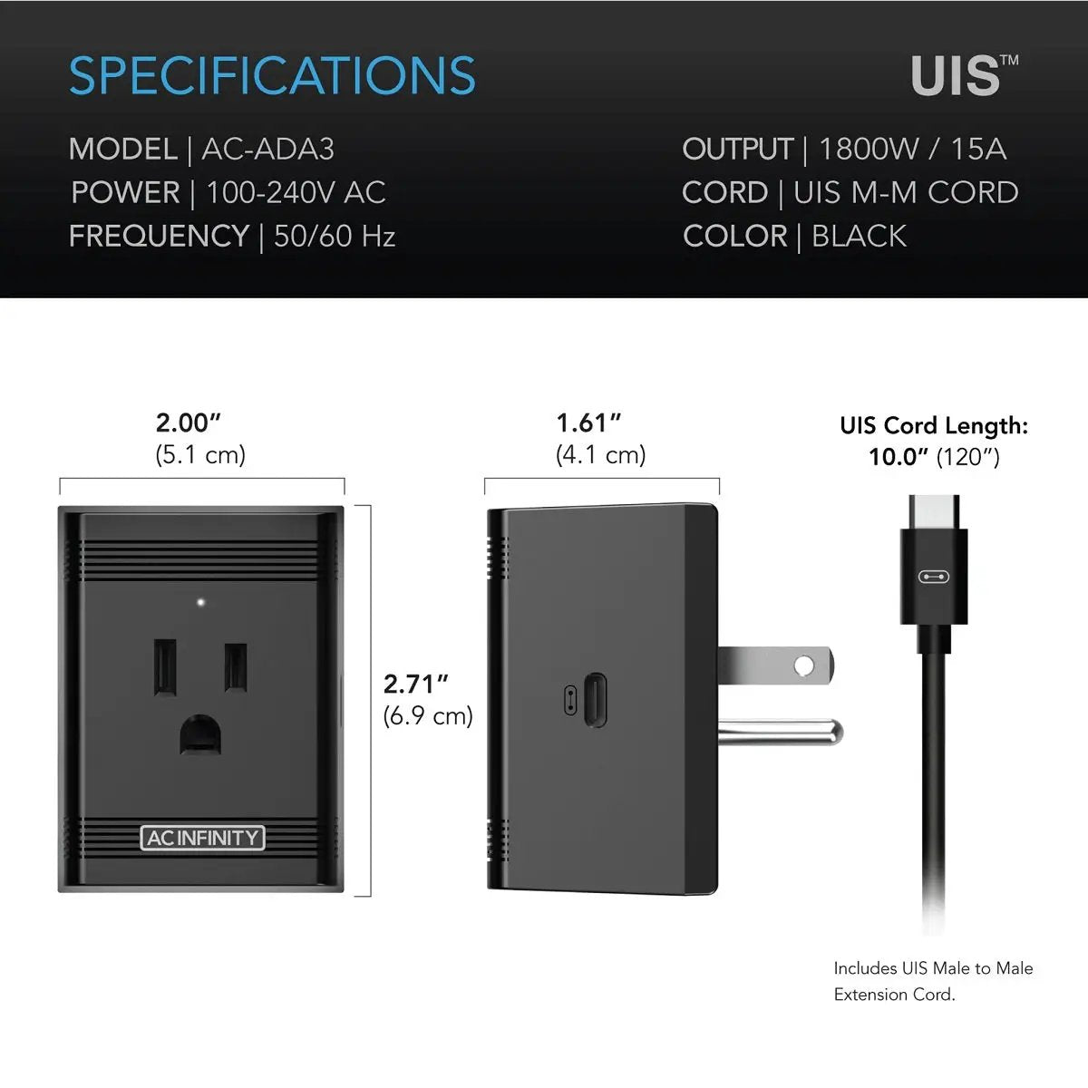 Prise adaptateur UIS AC Infinity pour la connexion avec des appareils de marques différentes