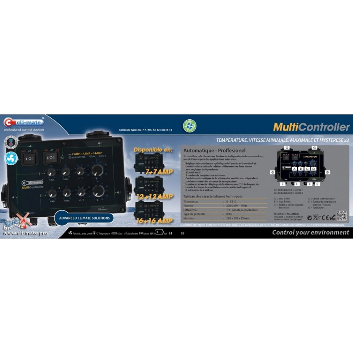 Controleur de climat pour culture indoor Cli-Mate 7+7A - 14A