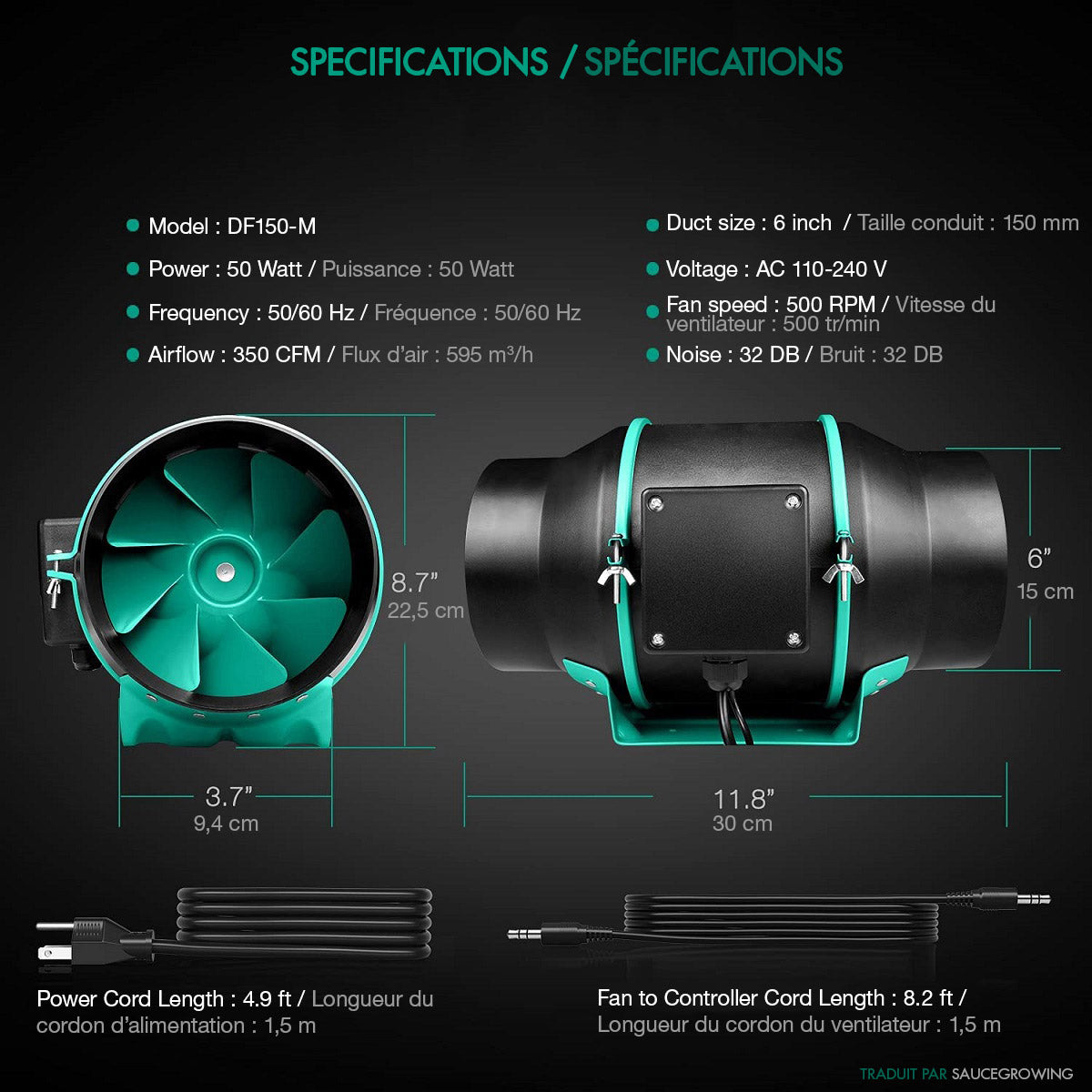 Kit de ventilation Mars Hydro 150mm avec contrôle de vitesse