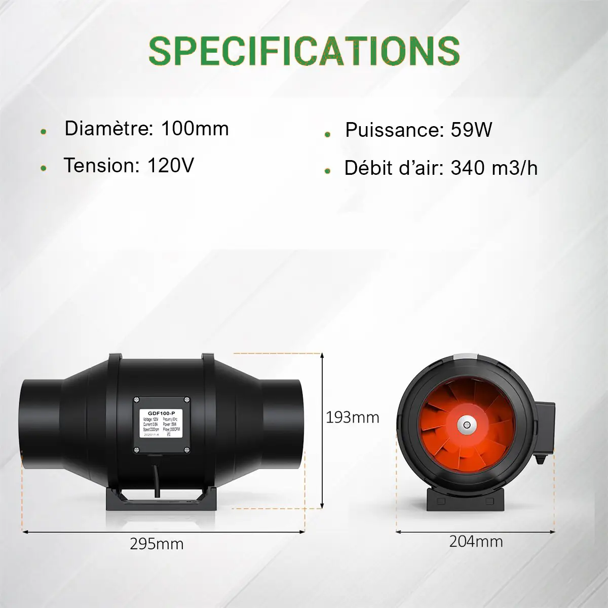 Kit complet de ventilation Spider Farmer 100mm