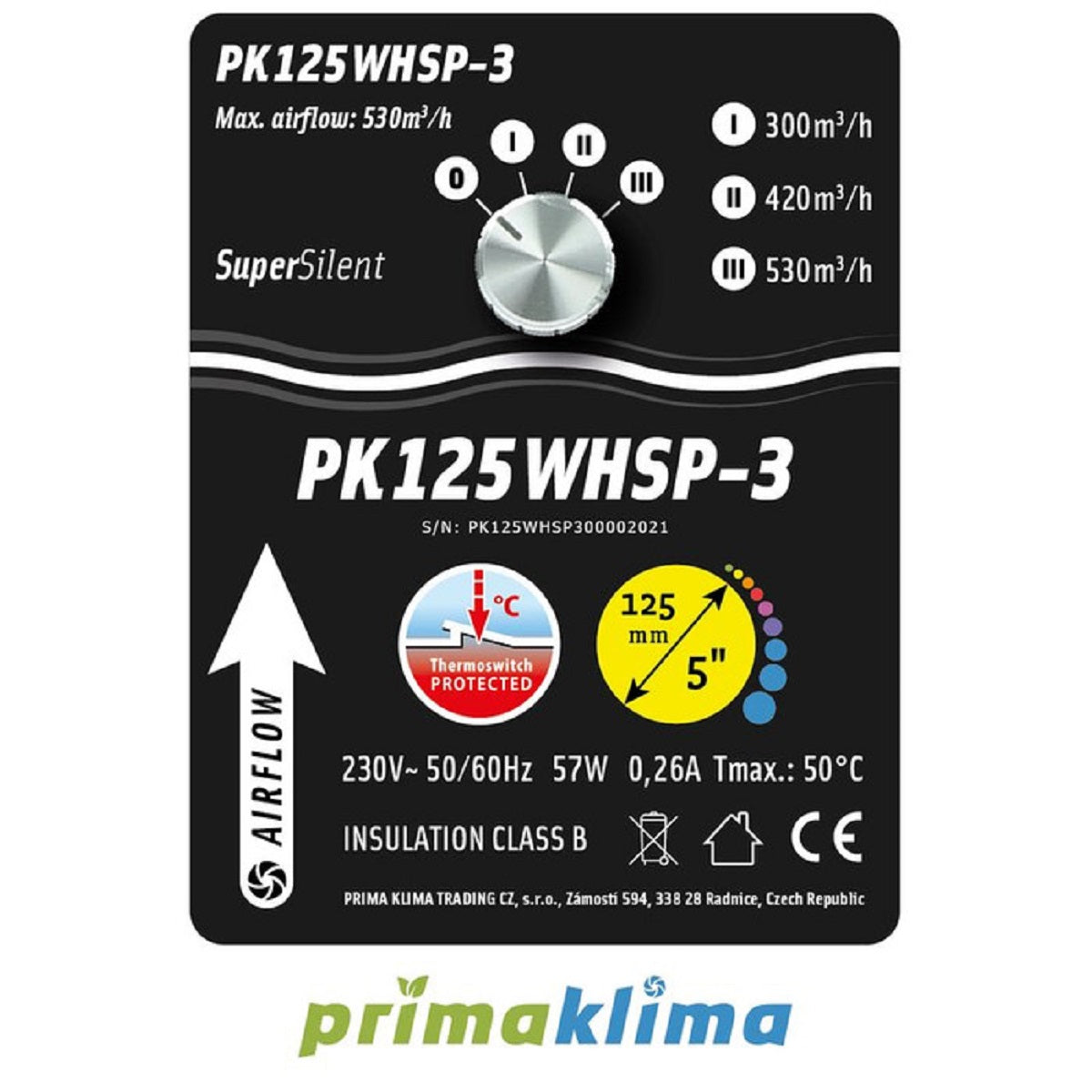 Extracteur Prima Klima PK125 WHSP-3 de 125mm de diamètre