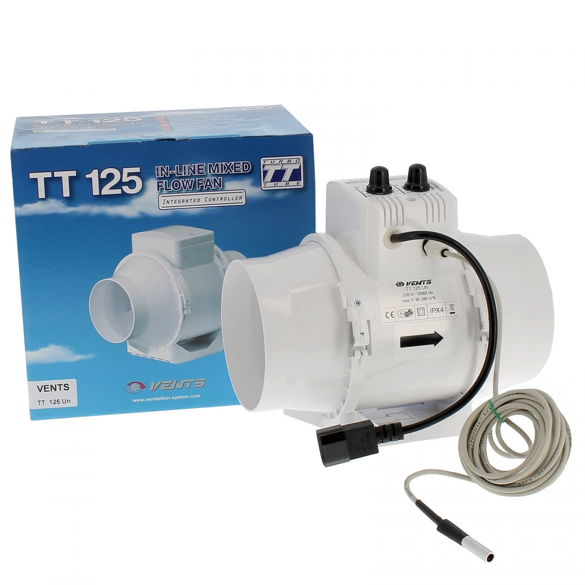Extracteur d'air Vents TT 125 UN avec thermostat pour culture indoor
