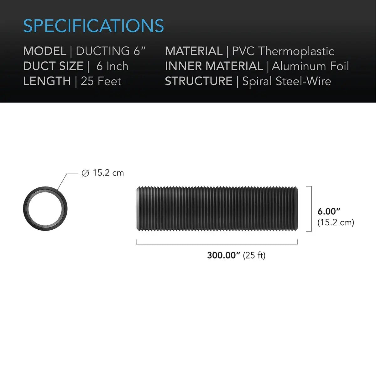 AC Infinity - gaine en PVC et Alu de 152mm - 7 mètres
