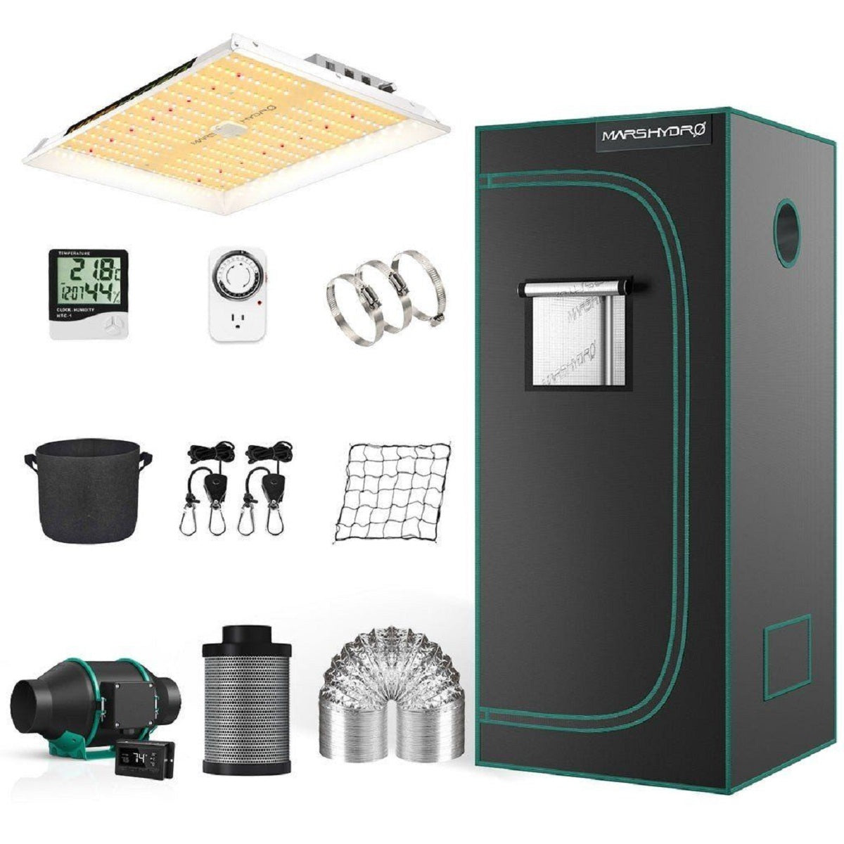 Kit de culture complet Mars Hydro TS 1000 avec extracteur à hygrostat et thermostat