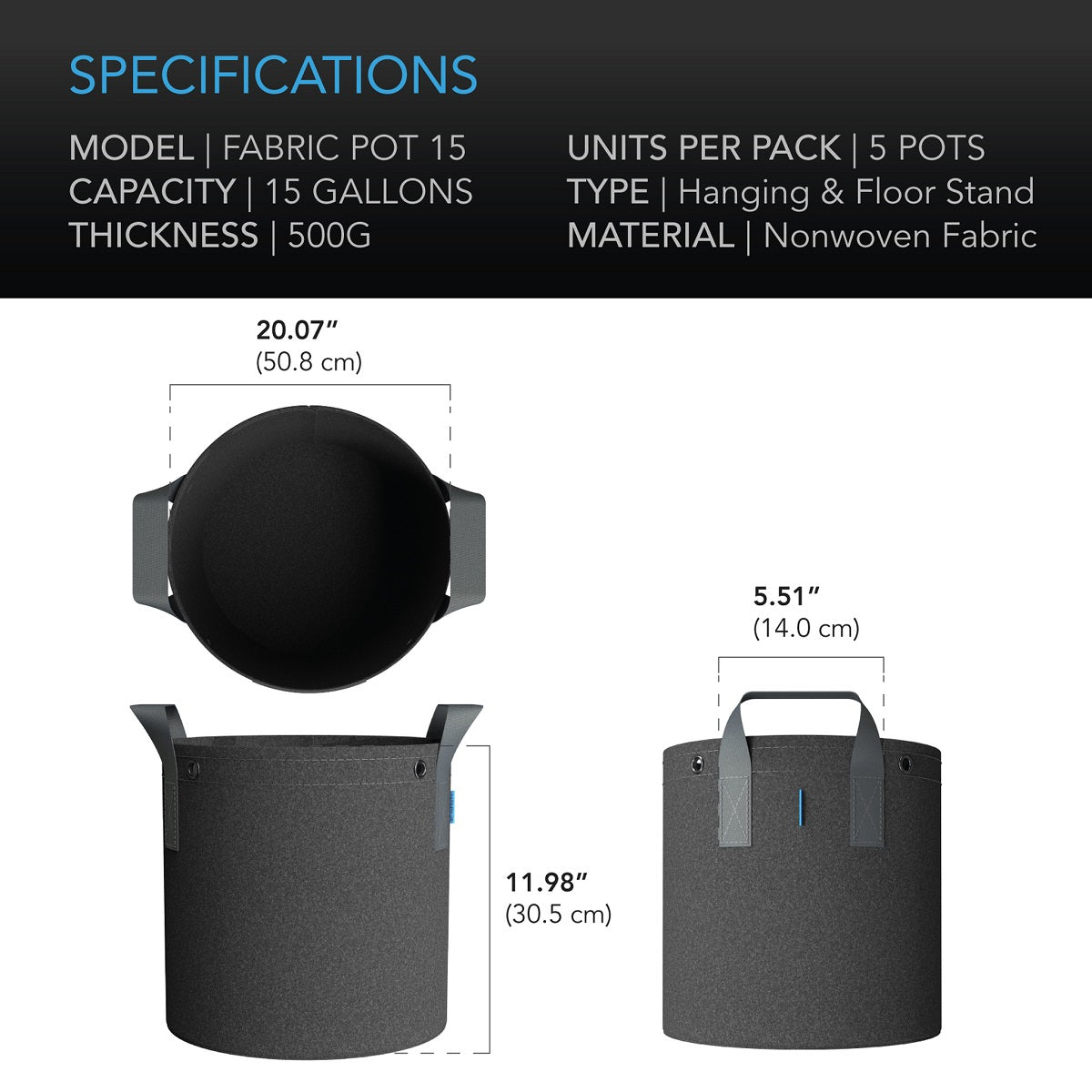 AC Infinity - Pots en tissu géotextile 56 Litres