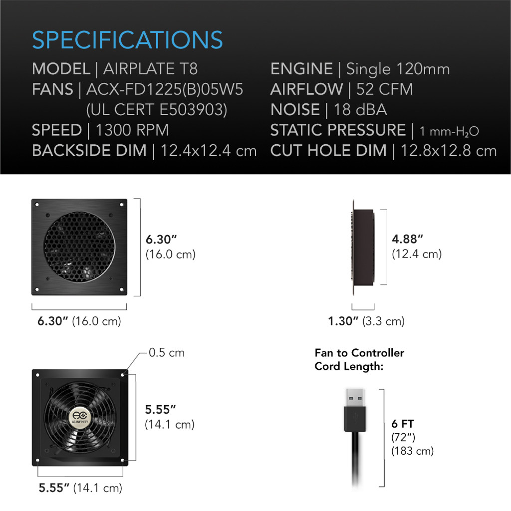 Système de refroidissement pour Home cinémas et ordinateurs AC Infinity Airplate T8 noir