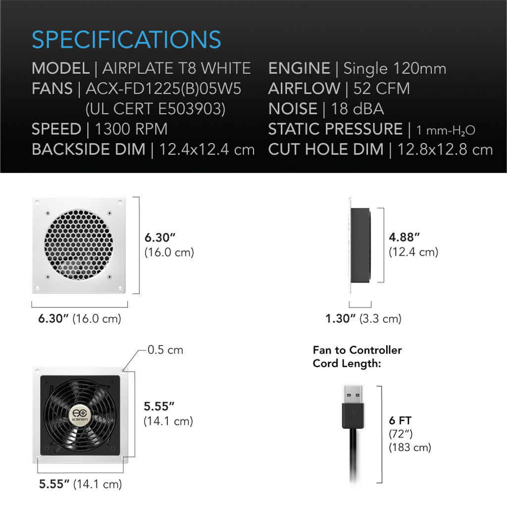 Système de refroidissement pour Home cinémas et ordinateurs AC Infinity Airplate T8 blanc
