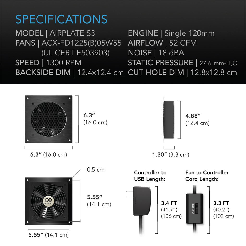Système de refroidissement silencieux pour Home cinéma et ordinateurs AC Infinity Airplate S3