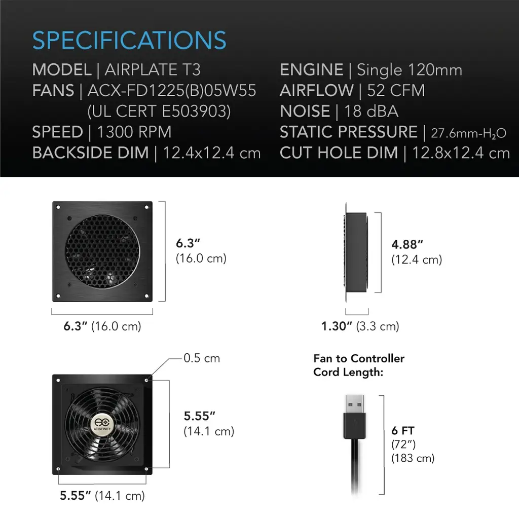 Système de refroidissement silencieux pour Home cinéma et ordinateurs AC Infinity Airplate T3