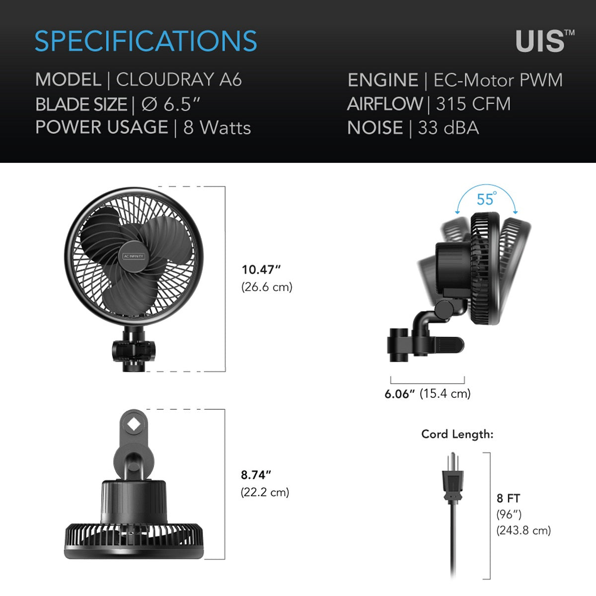 Ventilateur pour culture indoor AC Infinity Cloudray A6